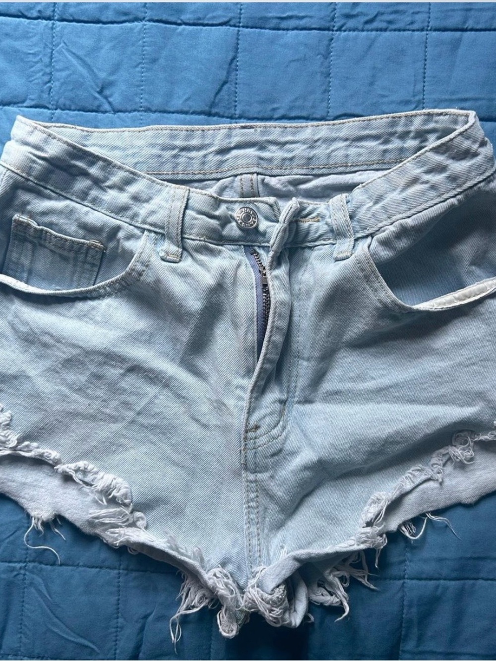 Light Blue Distressed Denim Shorts - Casual Summer Swim